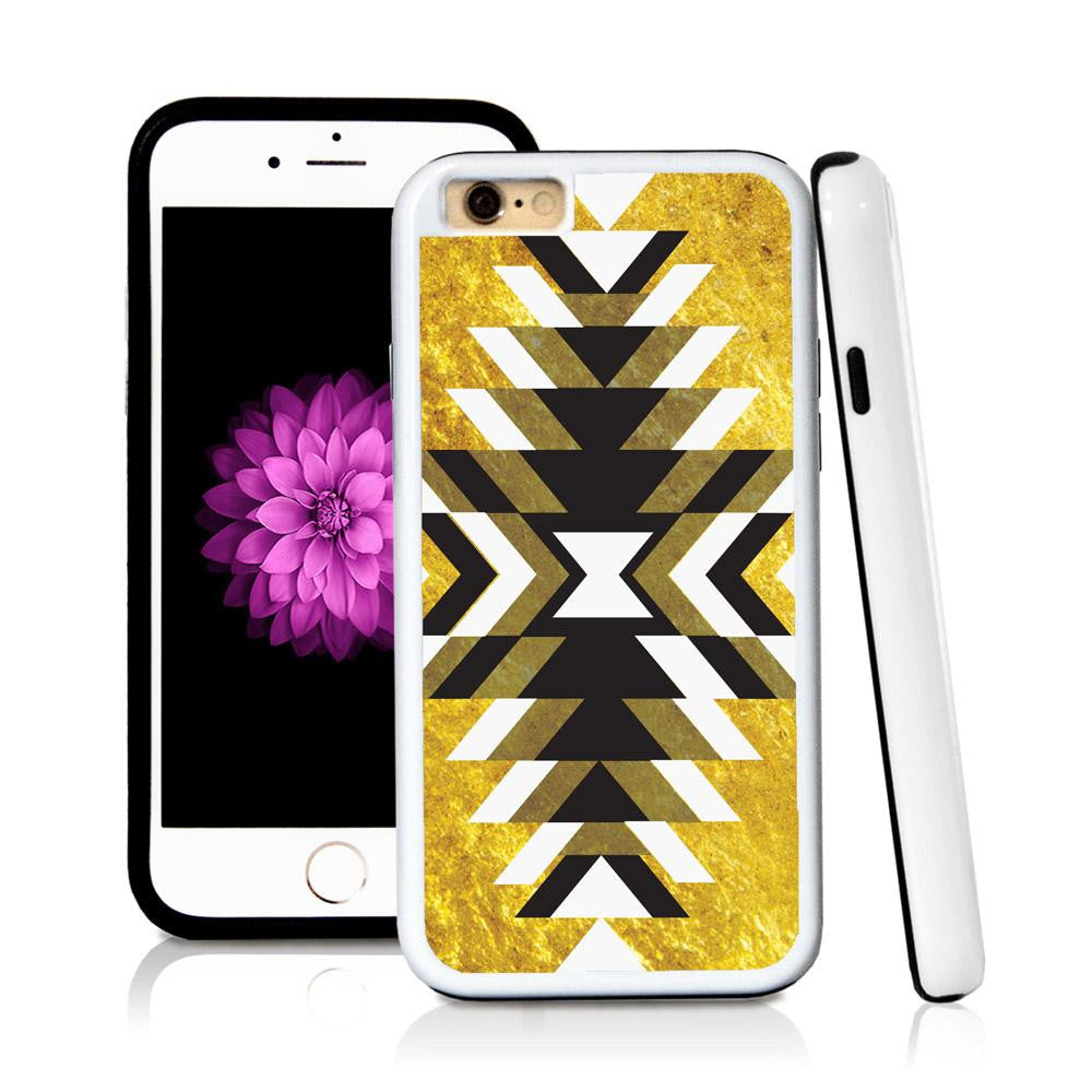 iPhone 6 case Aztec sunrays from middle in Shiny Gold Texture with hard plastic & rubber protective cover