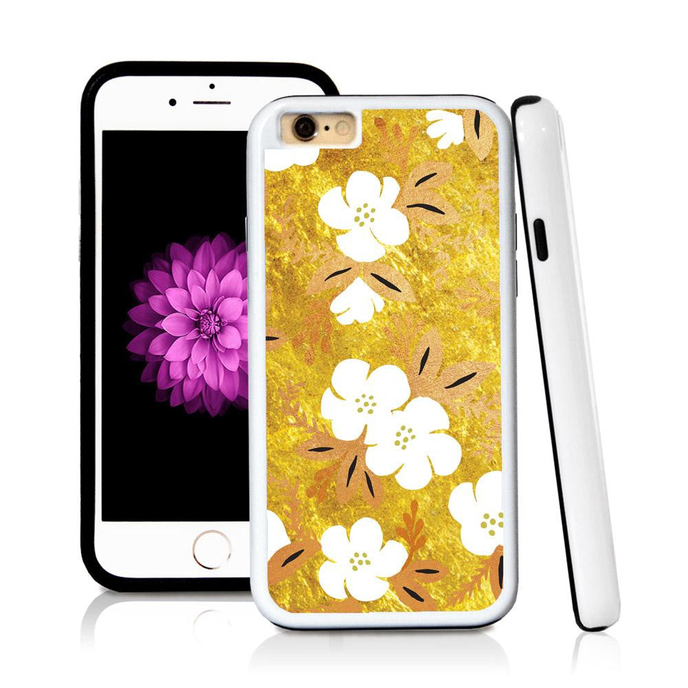 iPhone 6 case Botanical flowers gold white cute in Shiny Gold Texture with hard plastic & rubber protective cover