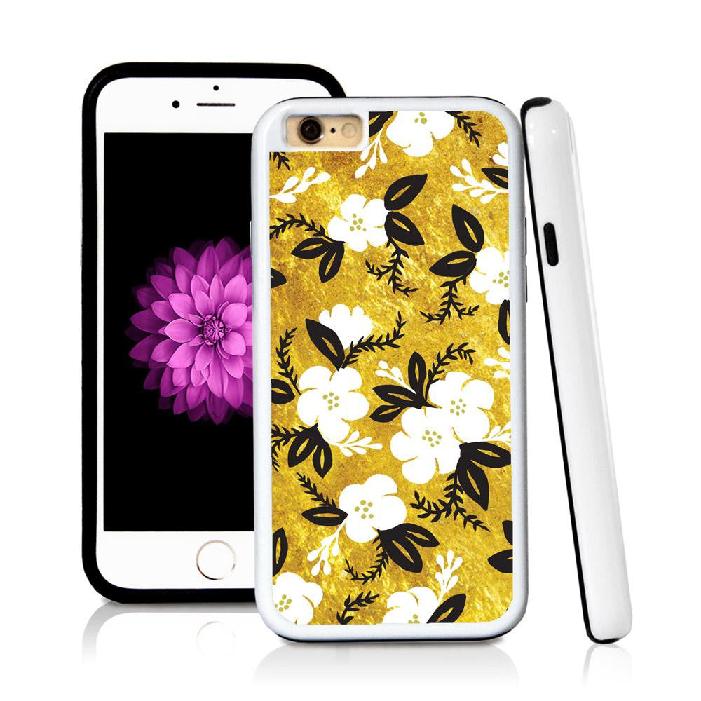 iPhone 6 case Flower cartoony painted in Shiny Gold Texture with hard plastic & rubber protective cover