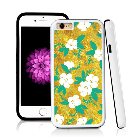 iPhone 6 case Flower cartoony painted green in Shiny Gold Texture with hard plastic & rubber protective cover