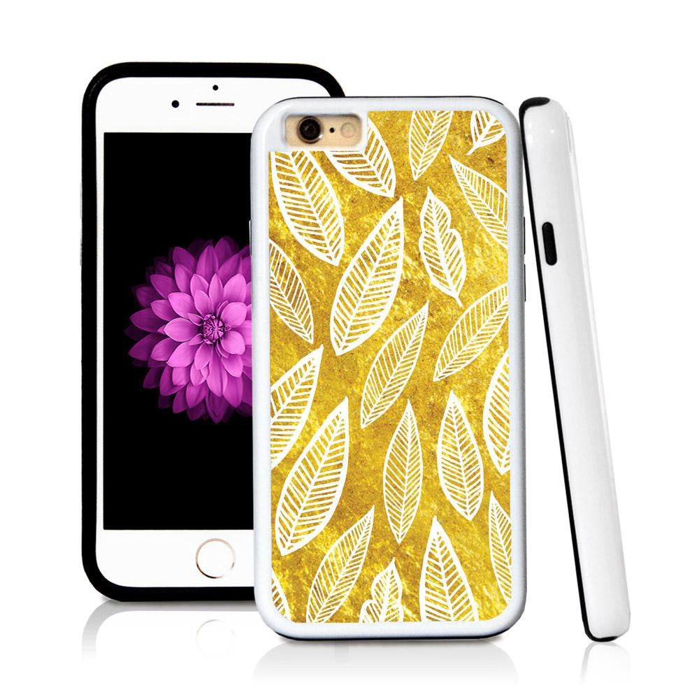 iPhone 6 case Leaves illustration pattern in Shiny Gold Texture with hard plastic & rubber protective cover