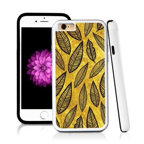 iPhone 6 case Leaves illustration pattern in Shiny Gold Texture with hard plastic and rubber protective cover