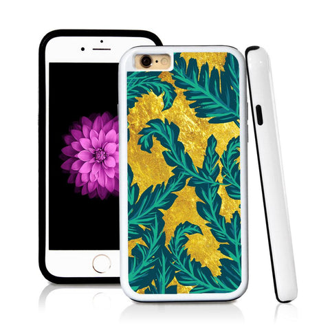 iPhone 6 case Palm leaves turquoise in Shiny Gold Texture with hard plastic & rubber protective cover