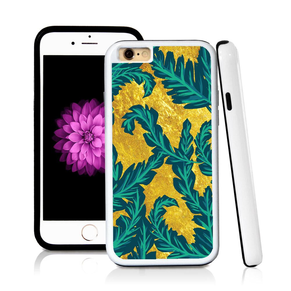 iPhone 6 case Palm leaves turquoise in Shiny Gold Texture with hard plastic and rubber protective cover