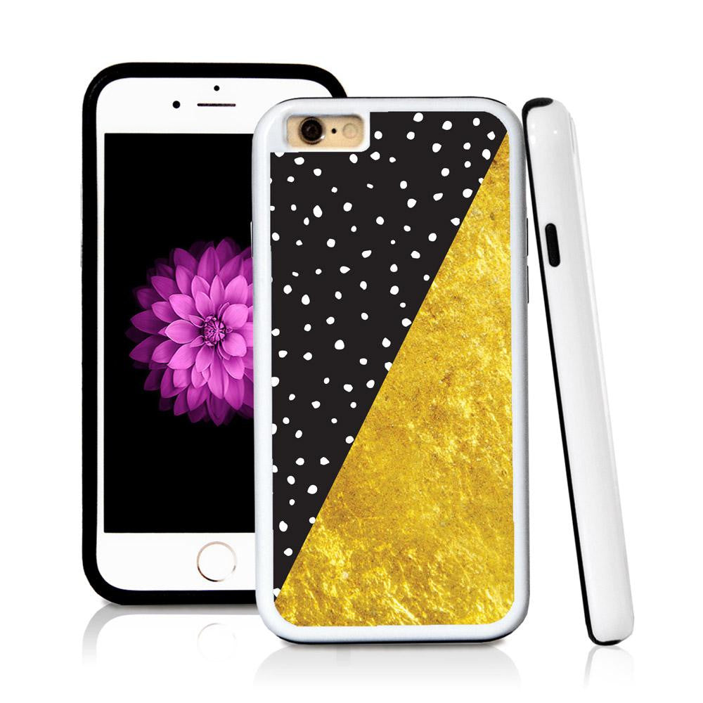 iPhone 6 case Split screen polka dot black in Shiny Gold Texture with hard plastic & rubber protective cover