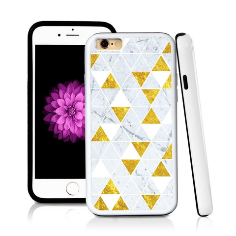 iPhone 6 case Triangle grid pattern white marble in Shiny Gold Texture with hard plastic & rubber protective cover