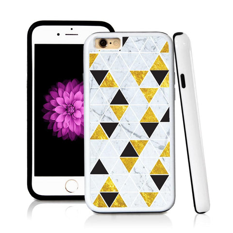 iPhone 6 case Triangle grid pattern white marble in Shiny Gold Texture with hard plastic and rubber protective cover