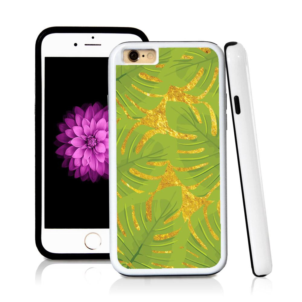 iPhone 6 case Tropical leaves green wide in Shiny Gold Texture with hard plastic & rubber protective cover