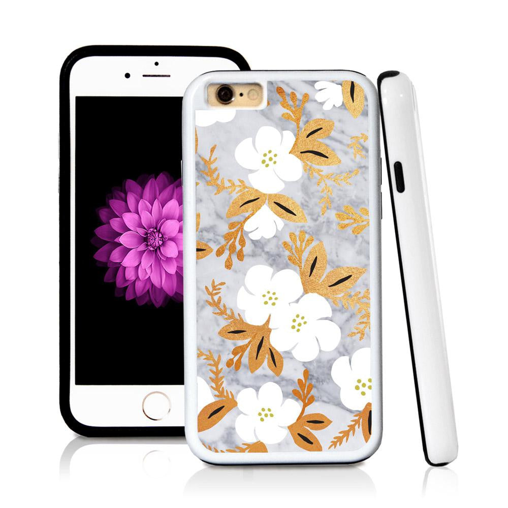 iPhone 6 case Botanical flowers gold white cute in Light Marble Texture with hard plastic & rubber protective cover