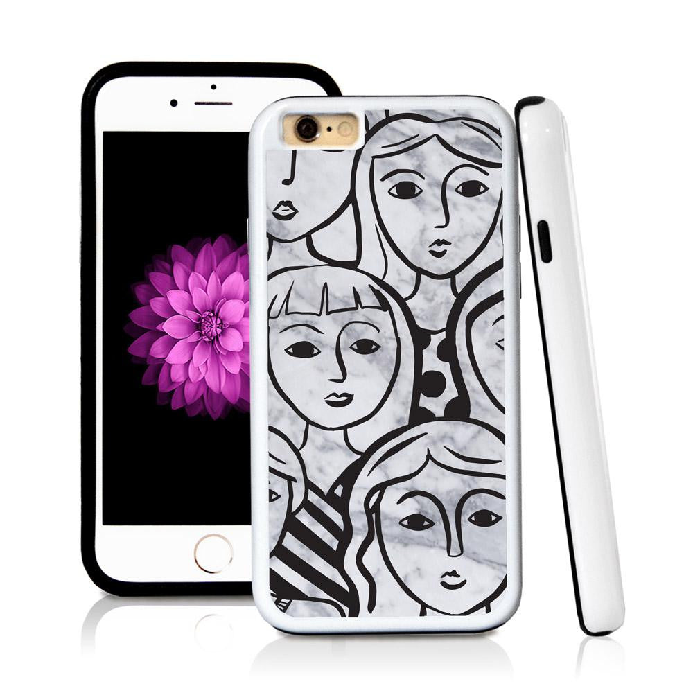 iPhone 6 case Face illustrations in Light Marble Texture with hard plastic and rubber protective cover