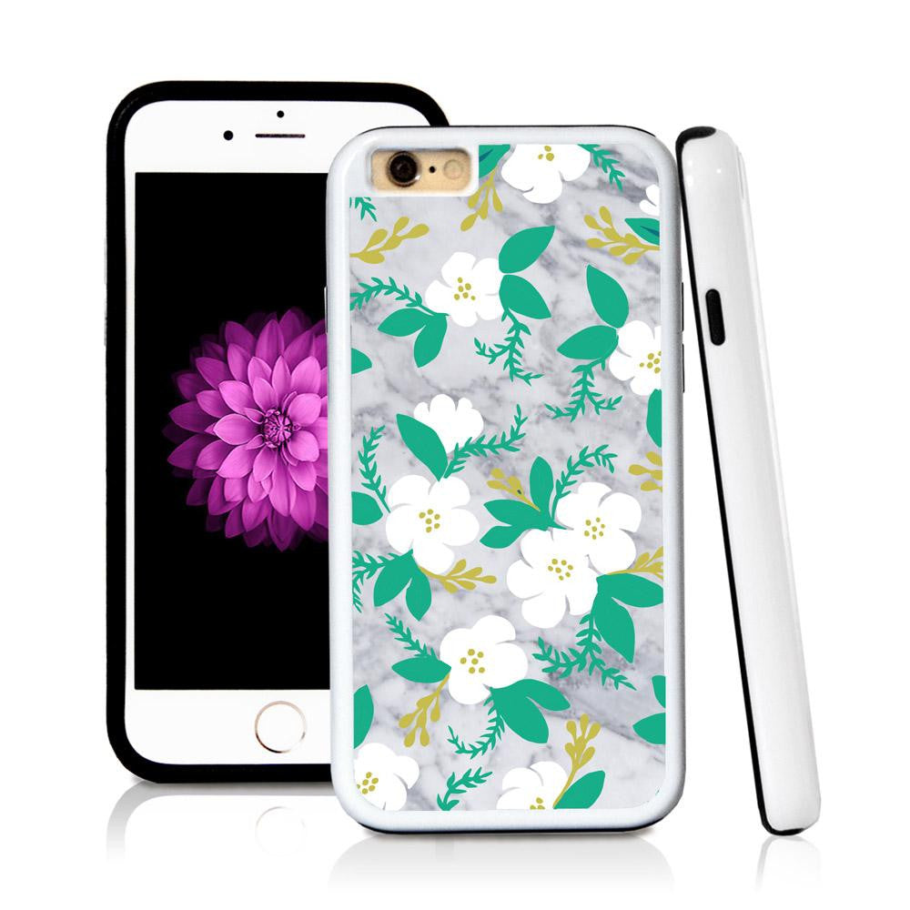 iPhone 6 case Flower cartoony painted green in Light Marble Texture with hard plastic & rubber protective cover