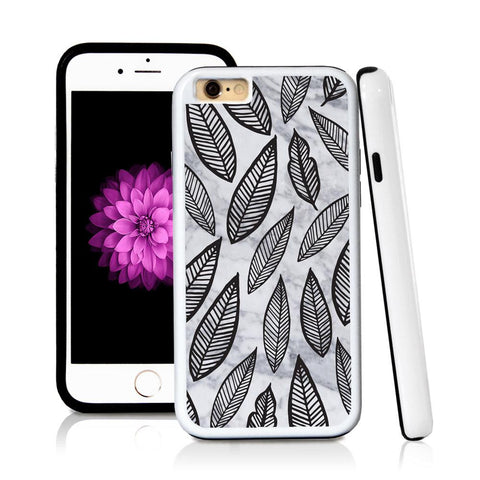 iPhone 6 case Leaves illustration pattern in Light Marble Texture with hard plastic and rubber protective cover