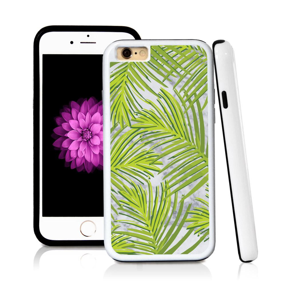 iPhone 6 case Palm leaves green in Light Marble Texture with hard plastic and rubber protective cover