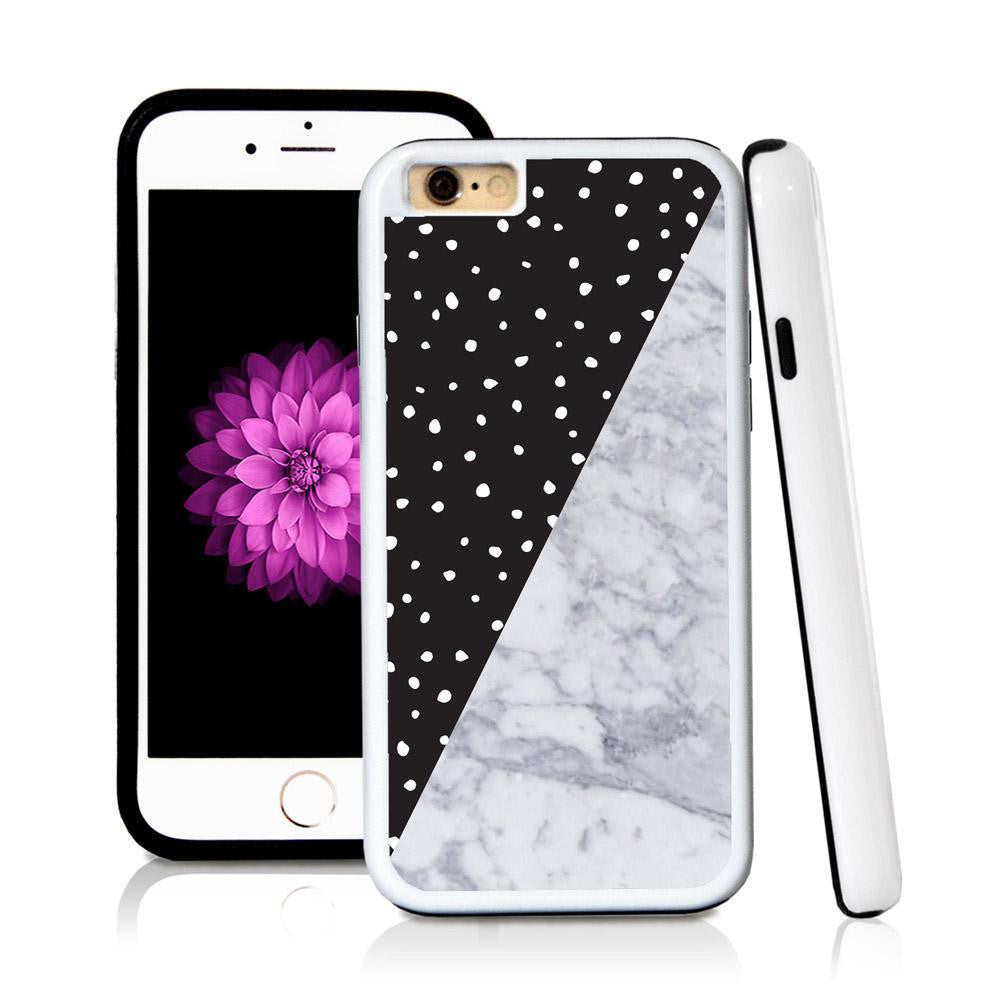 iPhone 6 case Split screen polka dot black in Light Marble Texture with hard plastic & rubber protective cover