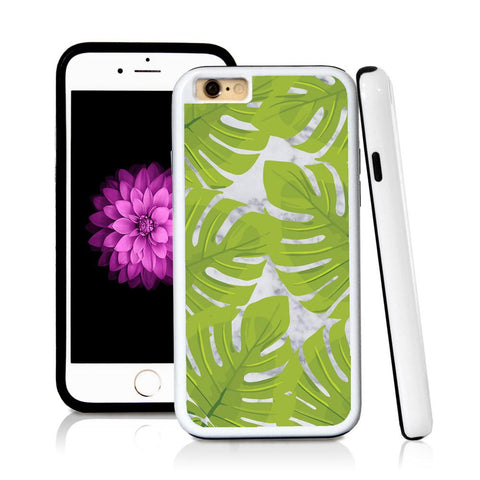 iPhone 6 case Tropical leaves green wide in Light Marble Texture with hard plastic & rubber protective cover