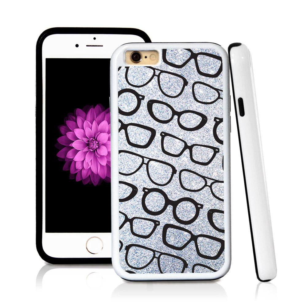 iPhone 6 case Sunglass pattern in Silver Glitter Texture with hard plastic and rubber protective cover