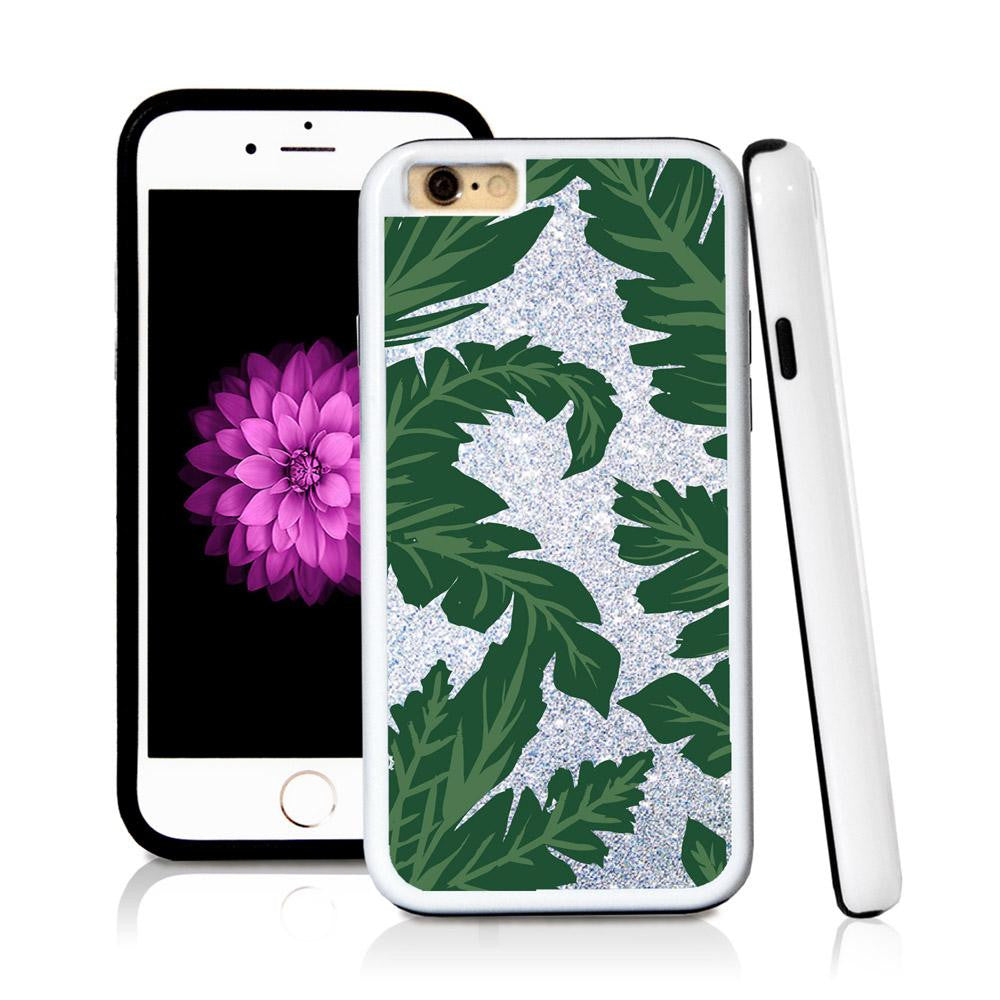 iPhone 6 case Palm leaves green in Silver Glitter Texture with hard plastic & rubber protective cover