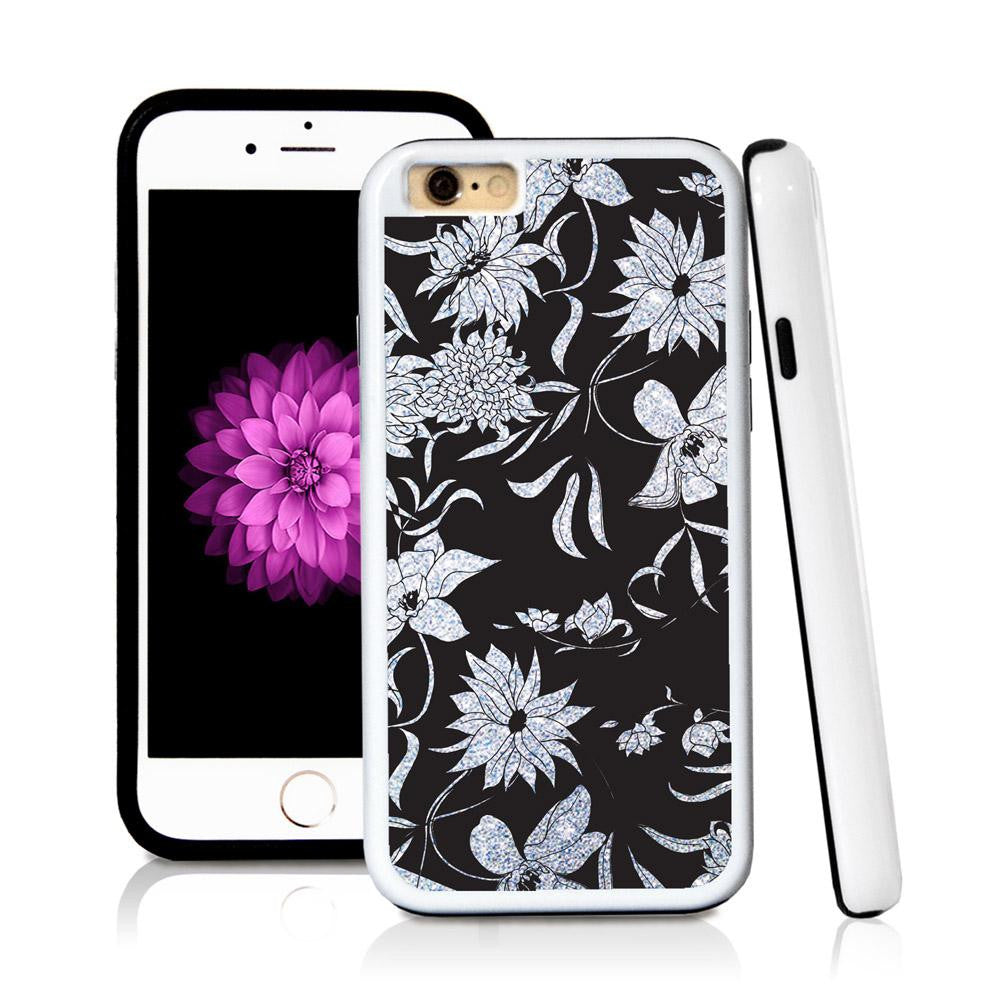 iPhone 6 case Botanical flowers in Silver Glitter Texture with hard plastic and rubber protective cover