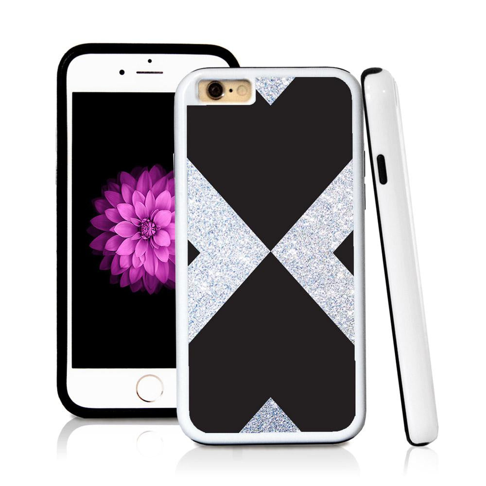 iPhone 6 case Abstract x in Silver Glitter Texture with hard plastic and rubber protective cover