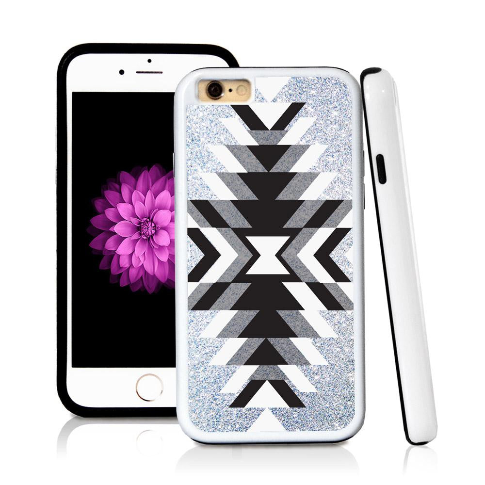 iPhone 6 case Aztec sunrays from middle in Silver Glitter Texture with hard plastic & rubber protective cover