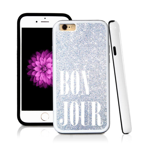 iPhone 6 case Bonjour type in Silver Glitter Texture with hard plastic & rubber protective cover