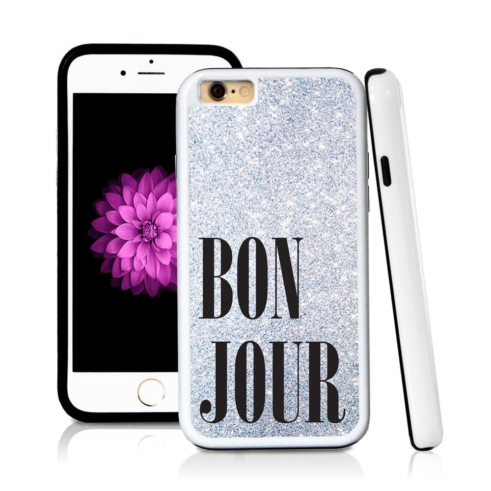 iPhone 6 case Bonjour type in Silver Glitter Texture with hard plastic and rubber protective cover