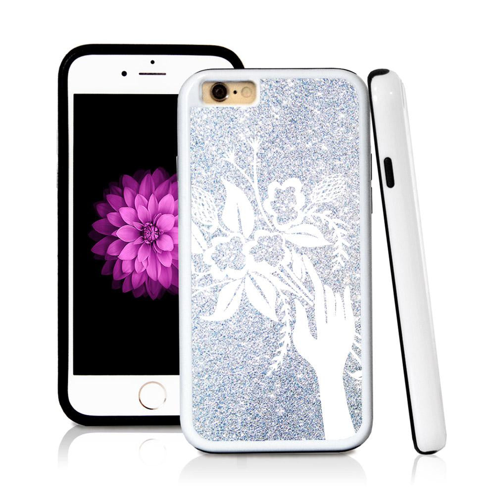 iPhone 6 case Boquette illustration in Silver Glitter Texture with hard plastic & rubber protective cover