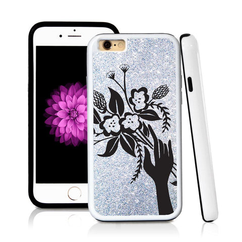 iPhone 6 case Boquette illustration in Silver Glitter Texture with hard plastic and rubber protective cover