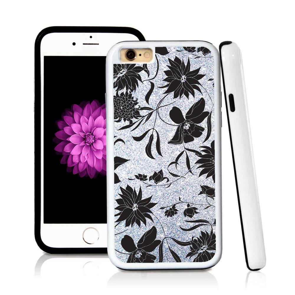 iPhone 6 case Botanical flowers in Silver Glitter Texture with hard plastic and rubber protective cover