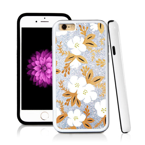 iPhone 6 case Botanical flowers gold white cute in Silver Glitter Texture with hard plastic & rubber protective cover