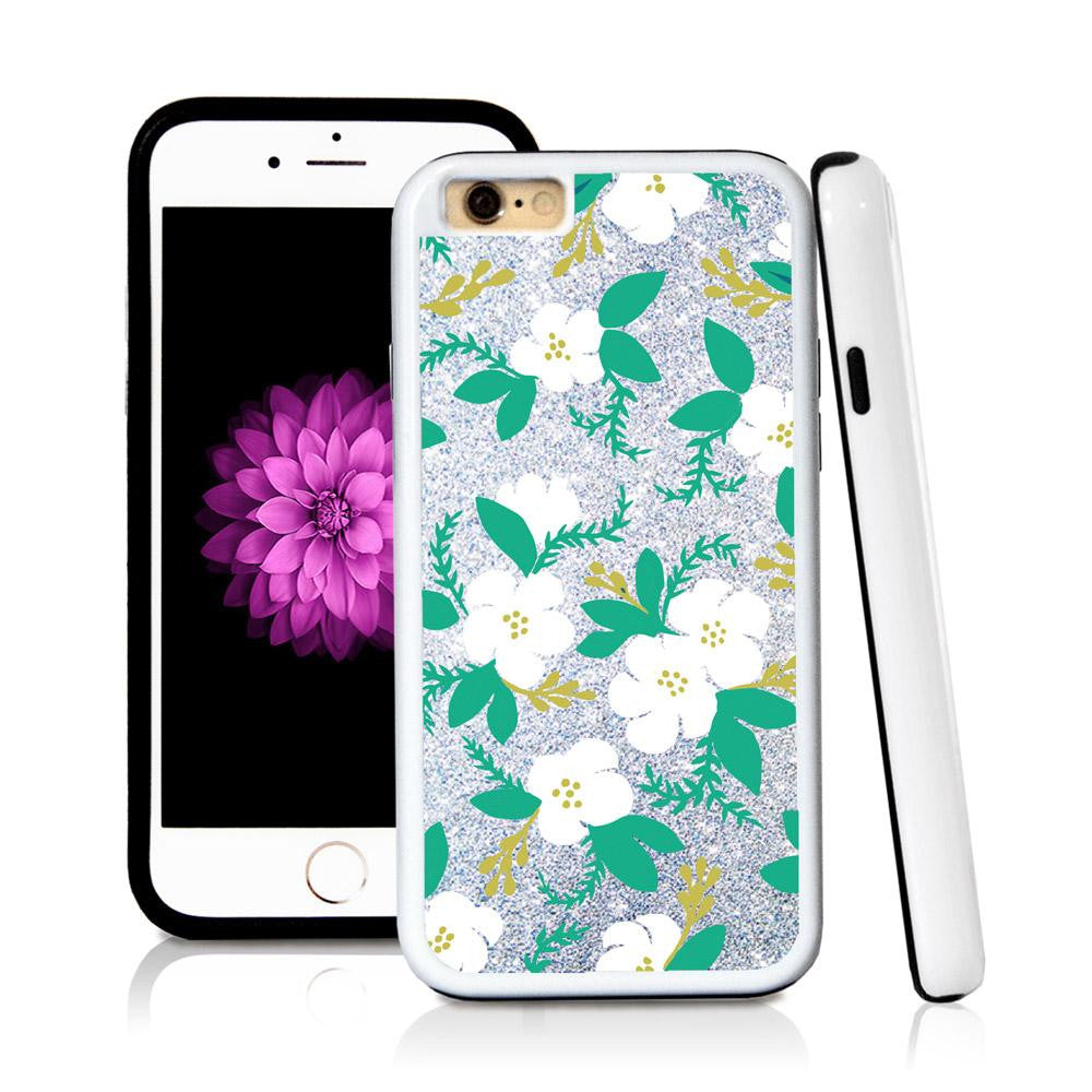 iPhone 6 case Flower cartoony painted green in Silver Glitter Texture with hard plastic & rubber protective cover