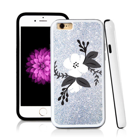 iPhone 6 case Flower cluster centered in Silver Glitter Texture with hard plastic & rubber protective cover