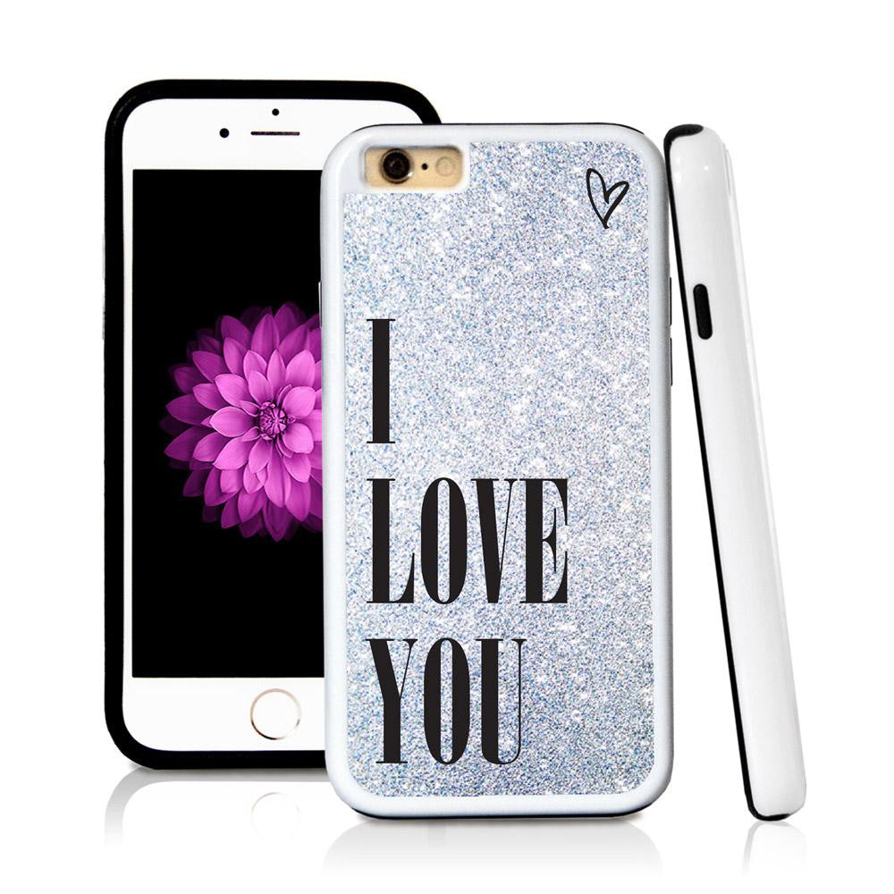 iPhone 6 case I love you in Silver Glitter Texture with hard plastic and rubber protective cover