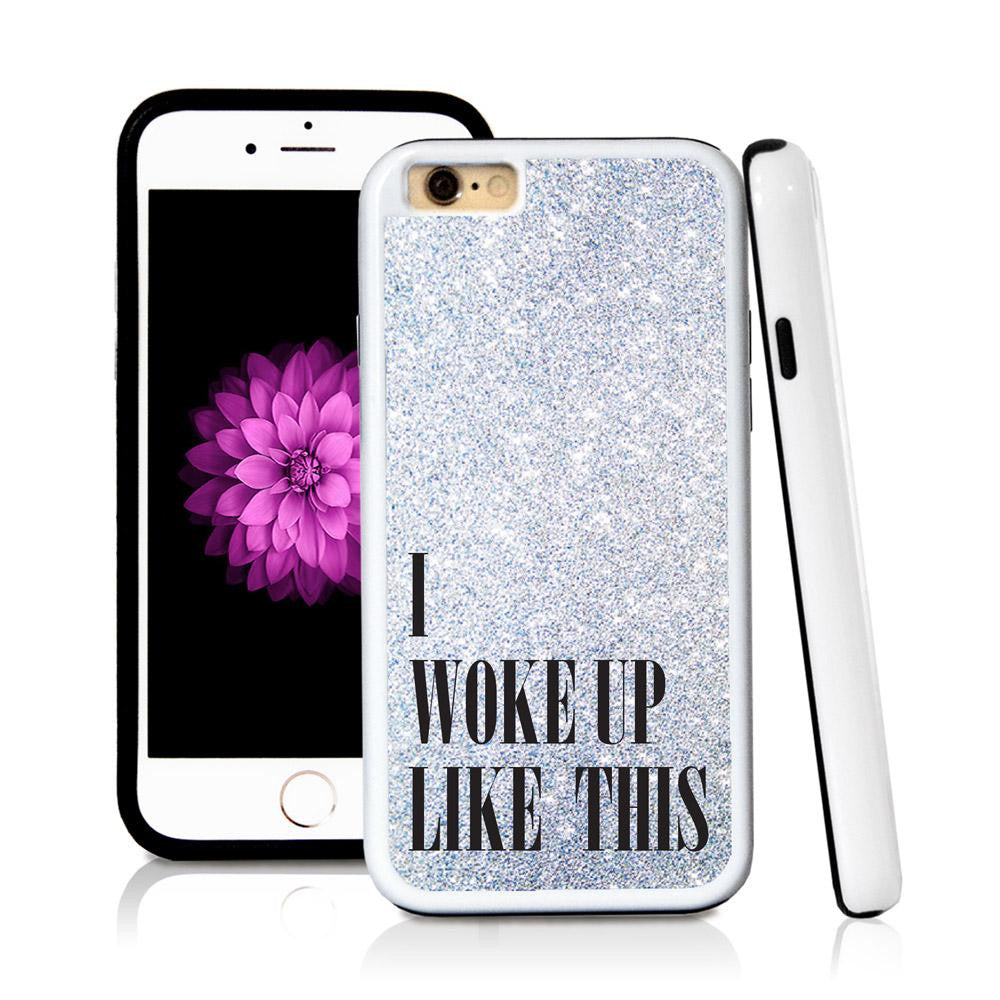 iPhone 6 case I woke up like this in Silver Glitter Texture with hard plastic and rubber protective cover