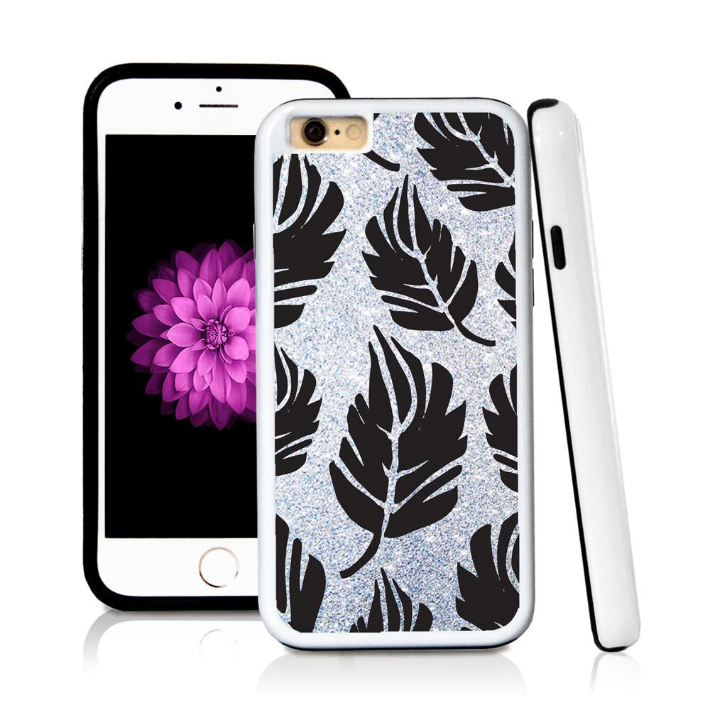 iPhone 6 case Large leaves in Silver Glitter Texture with hard plastic and rubber protective cover