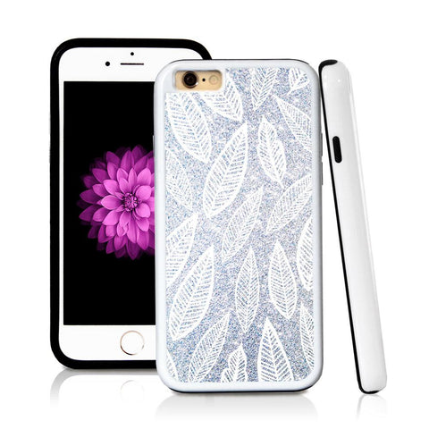 iPhone 6 case Leaves illustration pattern in Silver Glitter Texture with hard plastic & rubber protective cover