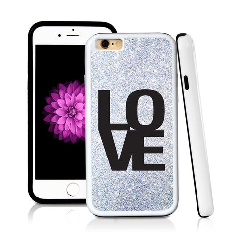 iPhone 6 case Love simple type helvetica in Silver Glitter Texture with hard plastic and rubber protective cover