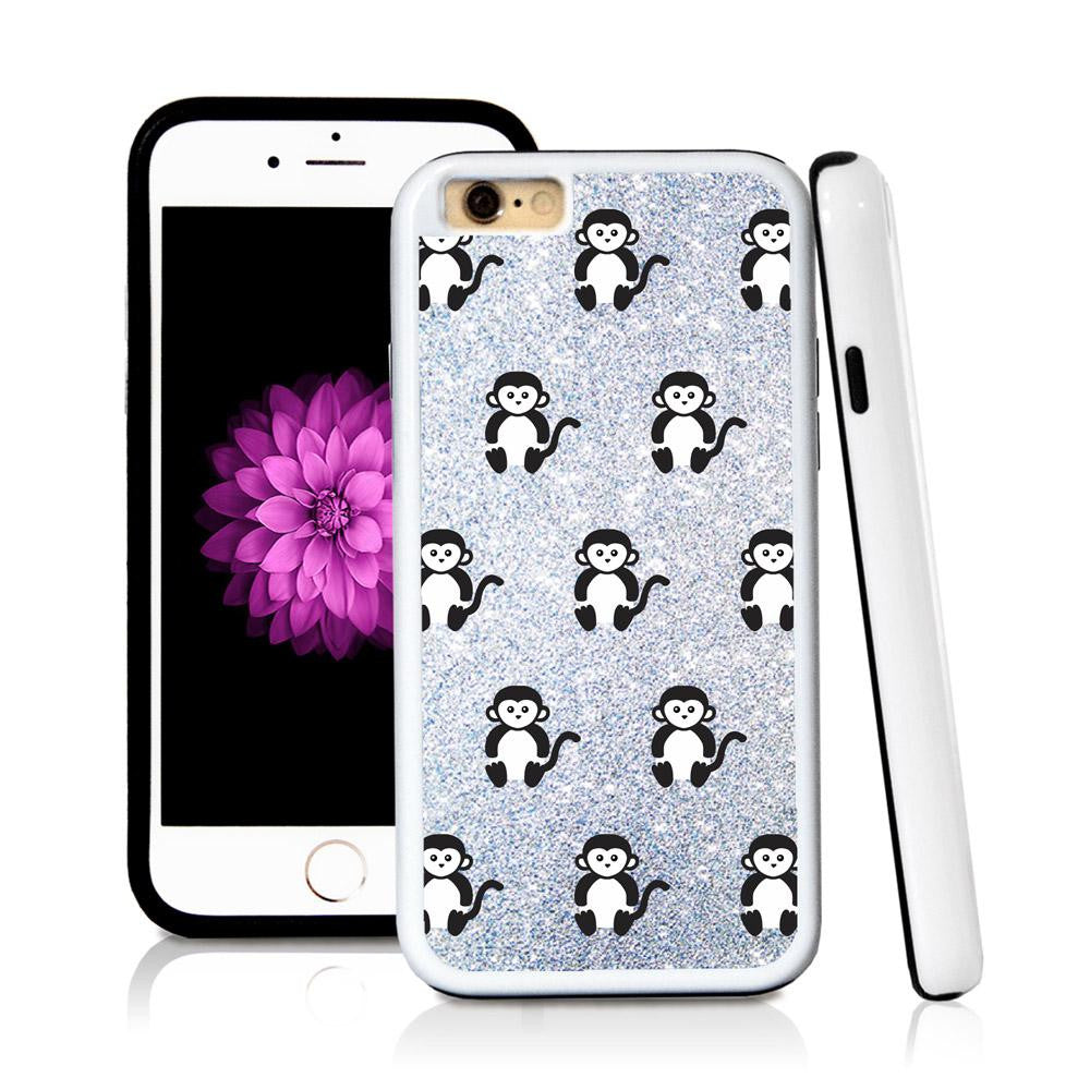 iPhone 6 case Monkeys in Silver Glitter Texture with hard plastic & rubber protective cover