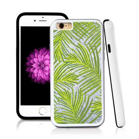 iPhone 6 case Palm leaves green in Silver Glitter Texture with hard plastic & rubber protective cover