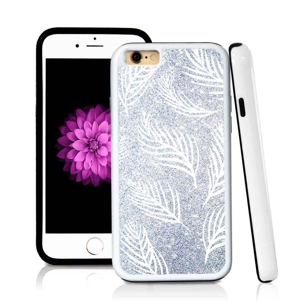 iPhone 6 case Palm leaves nine in Silver Glitter Texture with hard plastic & rubber protective cover