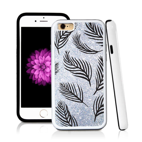 iPhone 6 case Palm leaves nine in Silver Glitter Texture with hard plastic and rubber protective cover