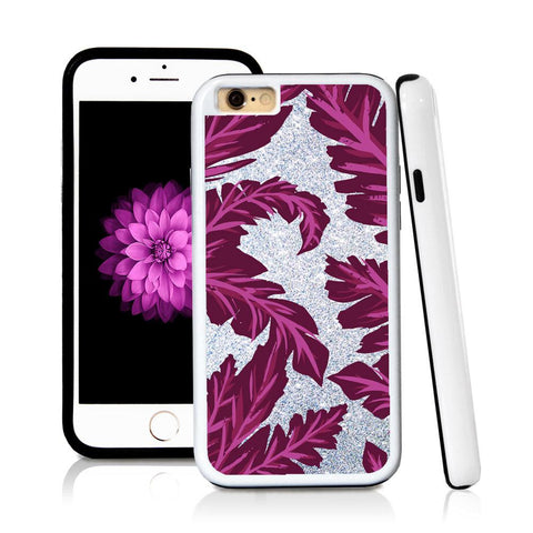 iPhone 6 case Palm leaves purple in Silver Glitter Texture with hard plastic & rubber protective cover