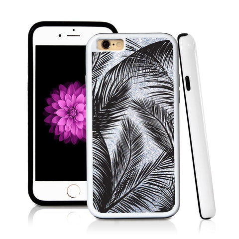 iPhone 6 case Palm leaves thin in Silver Glitter Texture with hard plastic and rubber protective cover