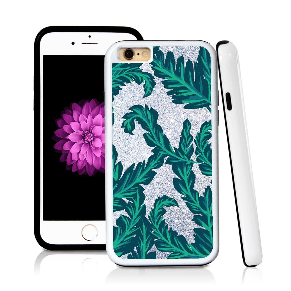 iPhone 6 case Palm leaves turquoise in Silver Glitter Texture with hard plastic & rubber protective cover