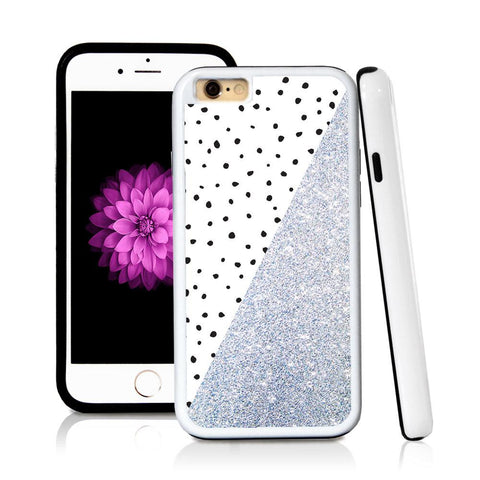 iPhone 6 case Split screen polka dot white in Silver Glitter Texture with hard plastic & rubber protective cover