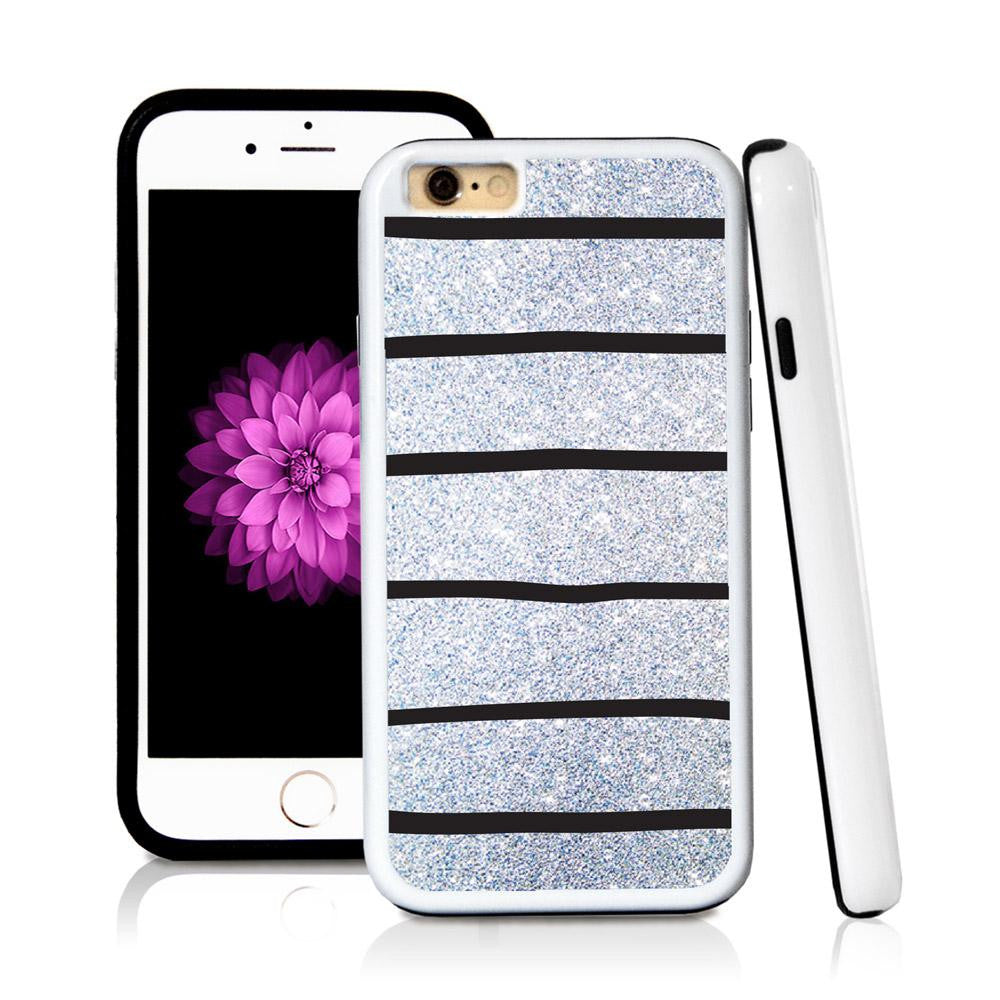 iPhone 6 case Stripes six in Silver Glitter Texture with hard plastic and rubber protective cover