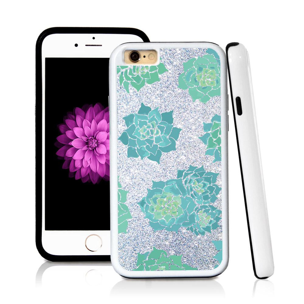 iPhone 6 case Succulent three in Silver Glitter Texture with hard plastic & rubber protective cover