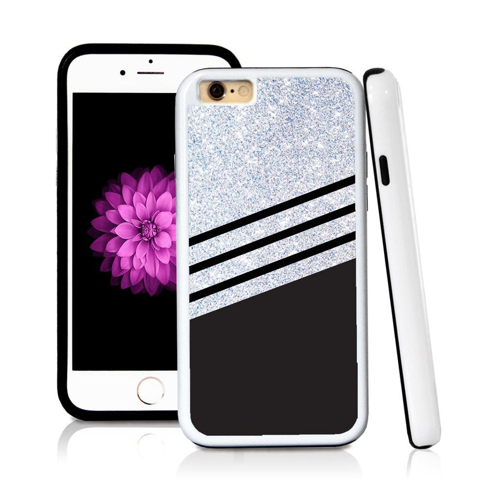 iPhone 6 case Three stripes bottom half in Silver Glitter Texture with hard plastic and rubber protective cover