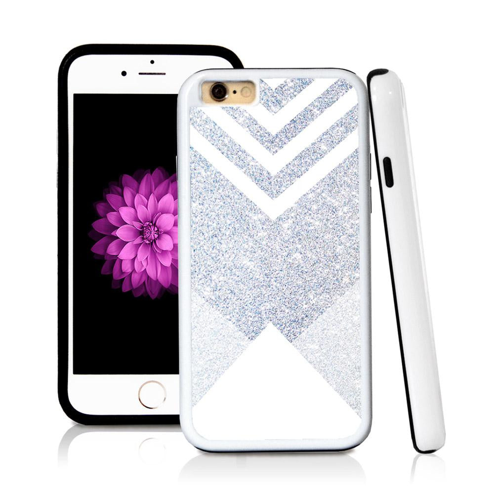 iPhone 6 case Triangle bottom stripes top in Silver Glitter Texture with hard plastic & rubber protective cover