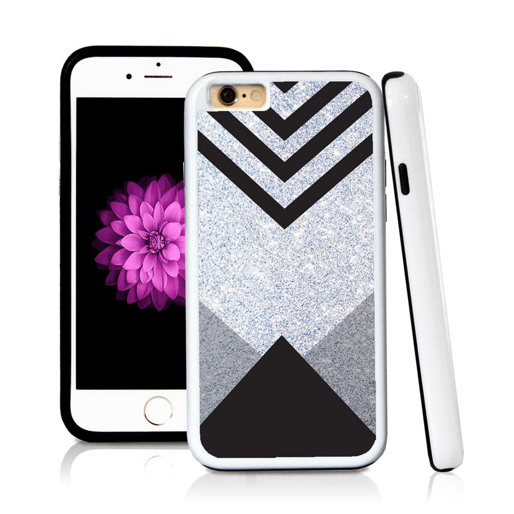 iPhone 6 case Triangle bottom stripes top in Silver Glitter Texture with hard plastic and rubber protective cover